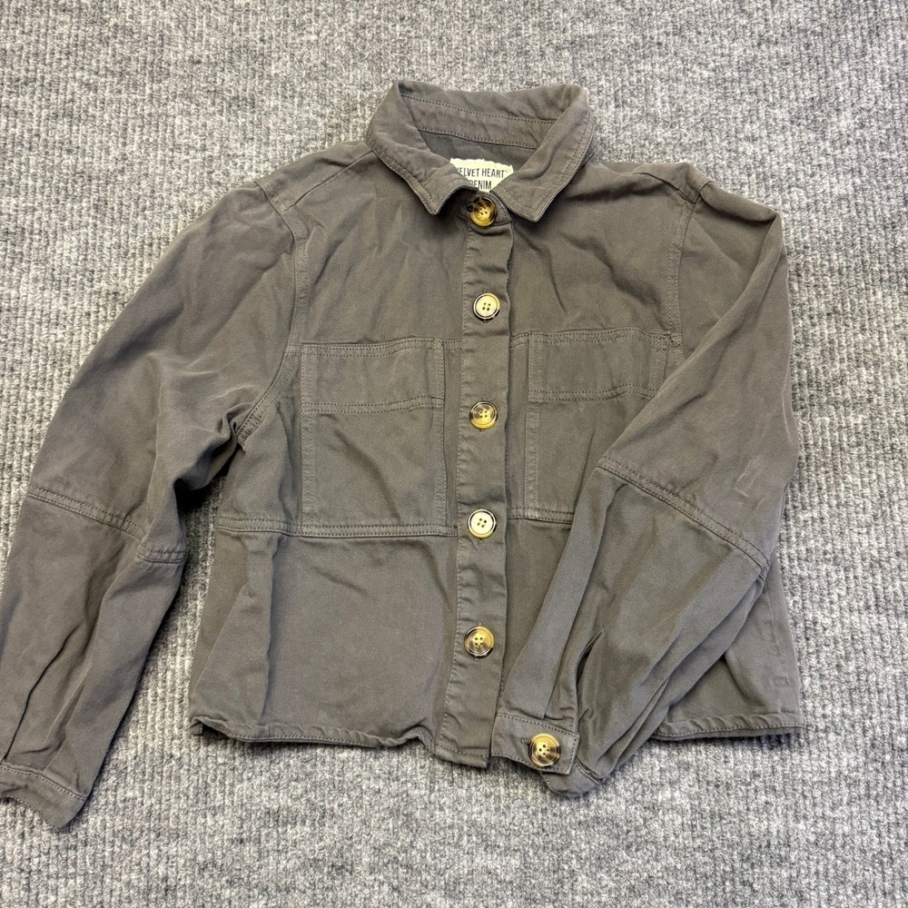 Velvet Heart Denim Utility Jacket Size S Gray Cotton Blend Cropped Button Down